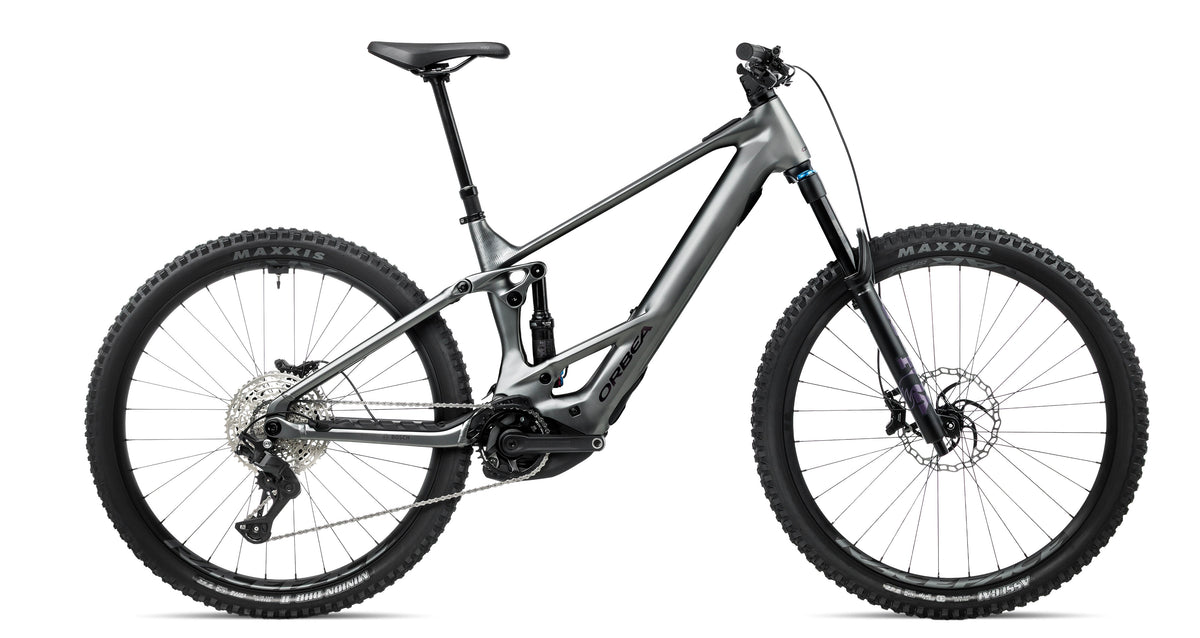 Orbea Wild TR H10 electric mountain bike in Titanium Grey - Fantasy Purple, side profile