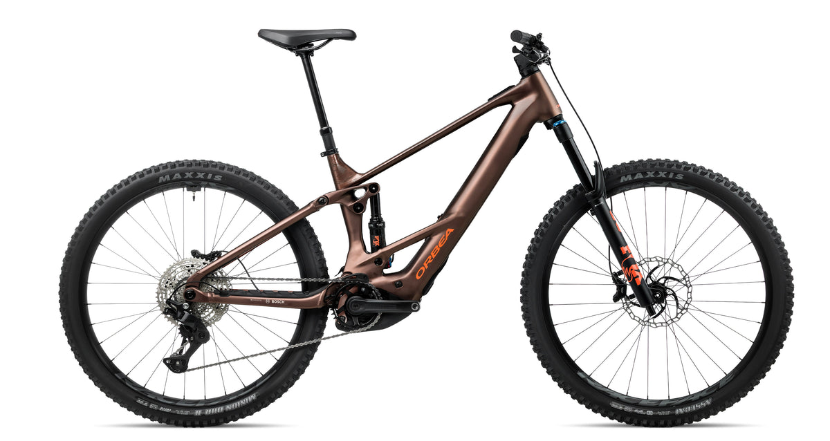 Orbea Wild TR H10 electric mountain bike in Metallic Rust, side profile