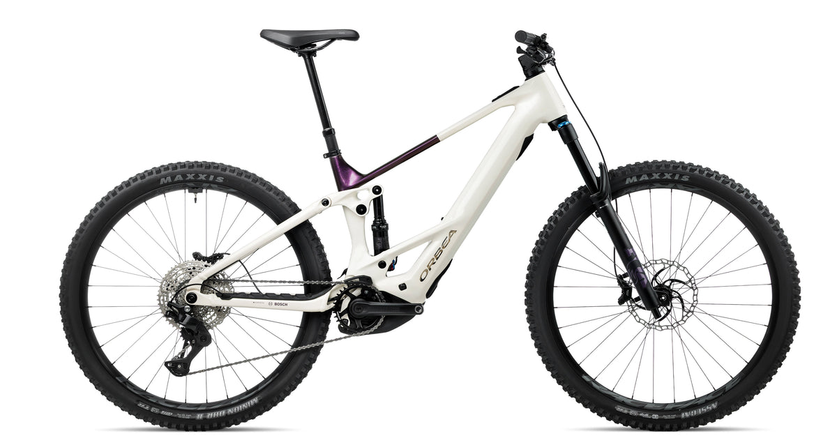Orbea Wild TR H10 electric mountain bike in White Cream - Sunset, side profile
