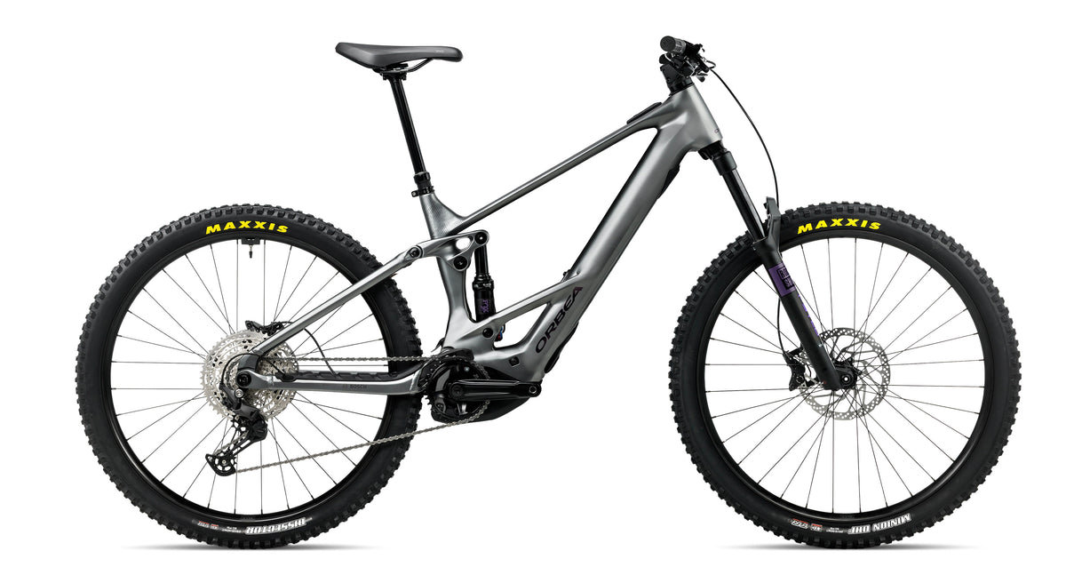 Orbea Wild TR H20 electric mountain bike in Titanium Grey - Fantasy Purple, side profile