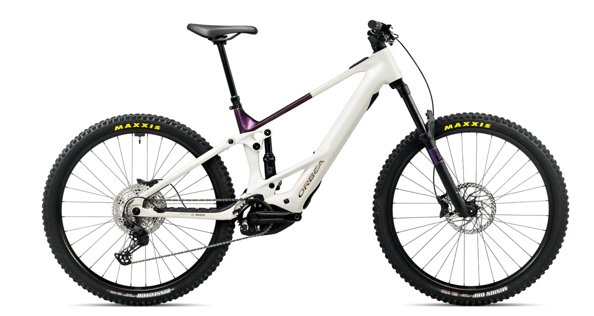 Orbea Wild TR H20 electric mountain bike in White Cream - Sunset, side profile