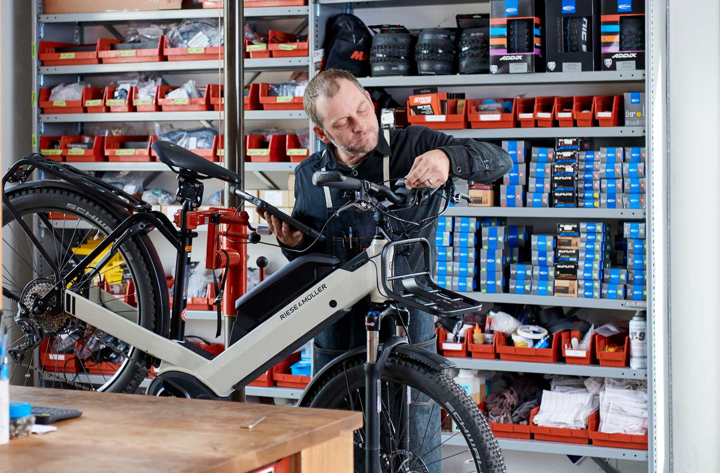 Servicing an electric bike at The New Wheel Marin County